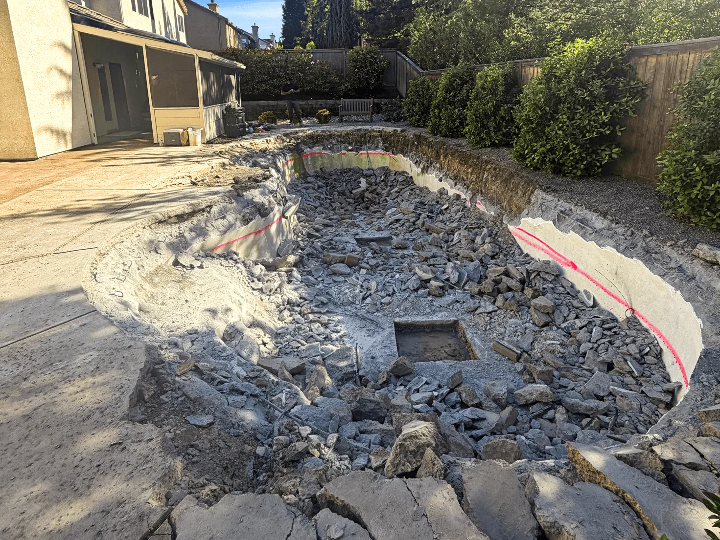 Pool shell broken out during demolition